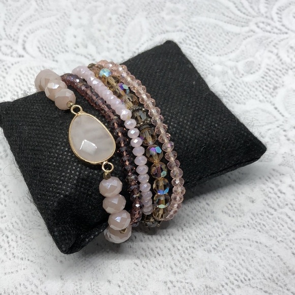 Bundle lot 5 crystal stretch stacklable layering bracelets boho festival - Picture 2 of 8